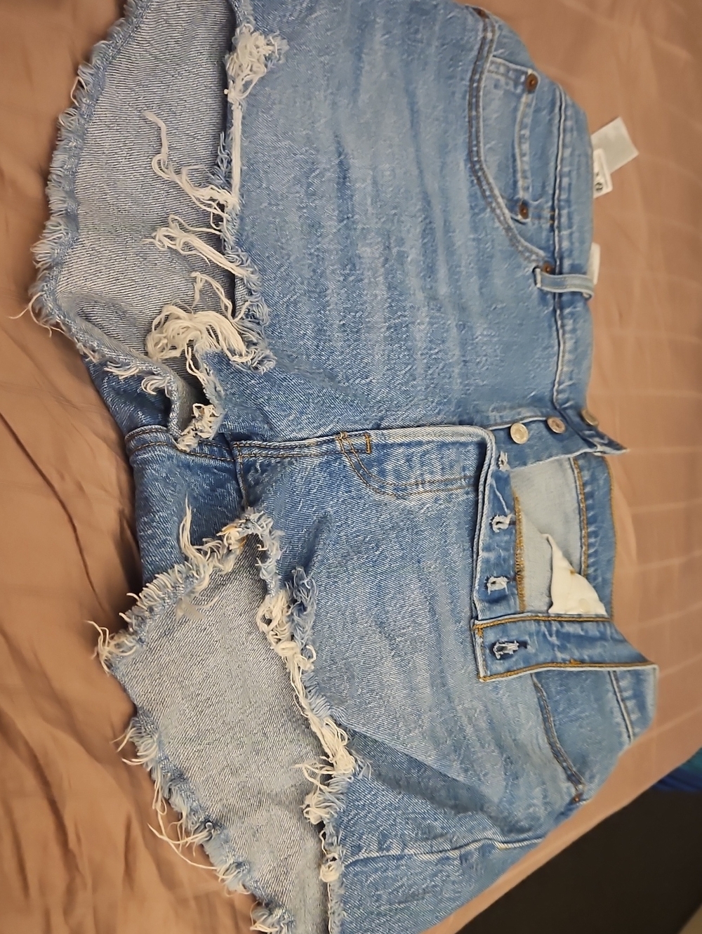 Levi's Light Blue Distressed Denim Jean Shorts 501 Size34 Womens